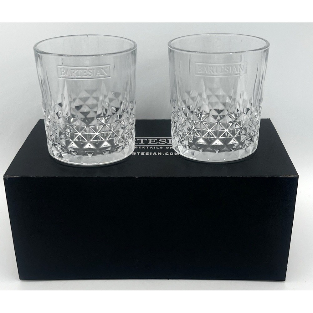 Bartesian Diamond Etched Lowball Glasses 10.5 Oz Low Ball Glass Set Boxed